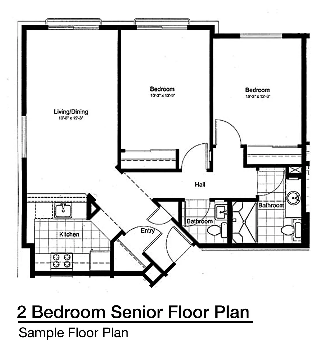 Floor plan 2 Bedroom 1 1-2 Bath