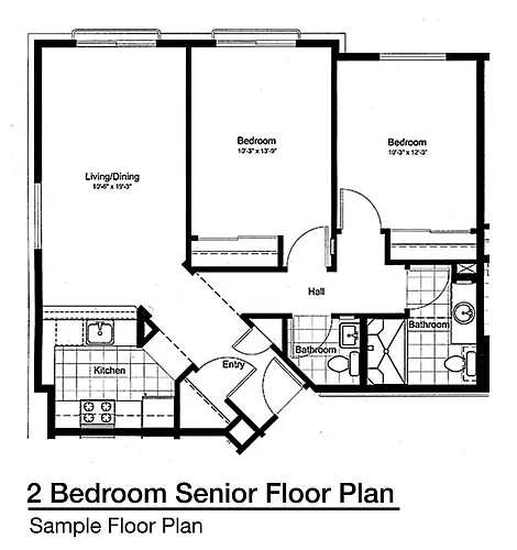 Floor plan 2 Bedroom 1 1-2 Bath