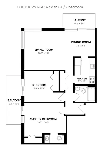 Floor plan 2 Bedroom 2 Bed 2 Bath