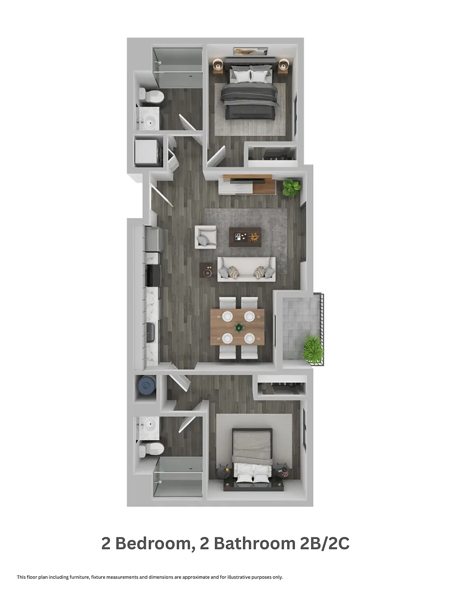 Floor plan Two Bedroom, Two Bathroom 2B/2C (mkt)