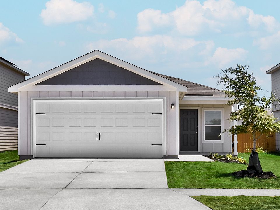 Exterior of the Hawthorne with a two-car garage.