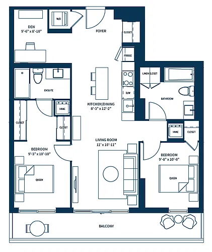 Floor plan Two Bedroom + Den 2 Bed 2 Bath