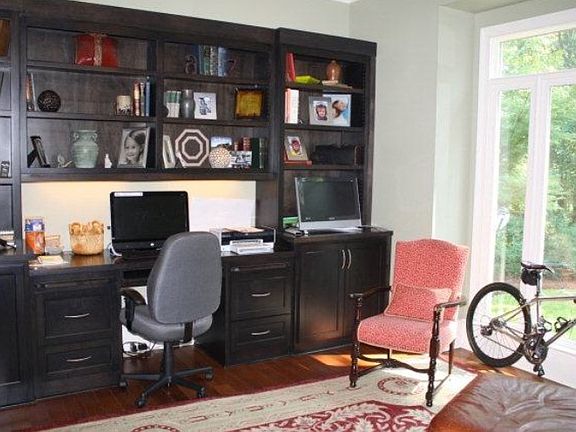 Office with built in shelves