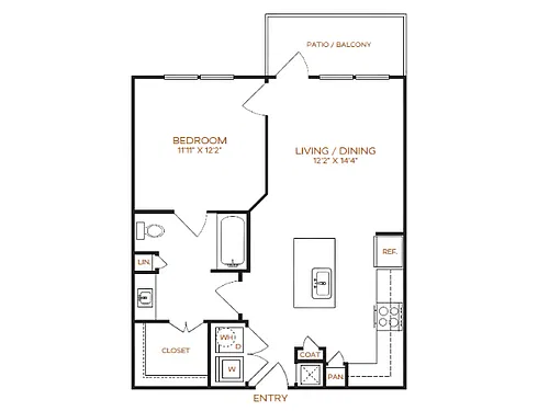 Floor plan 1 Bed, 1 Bath E
