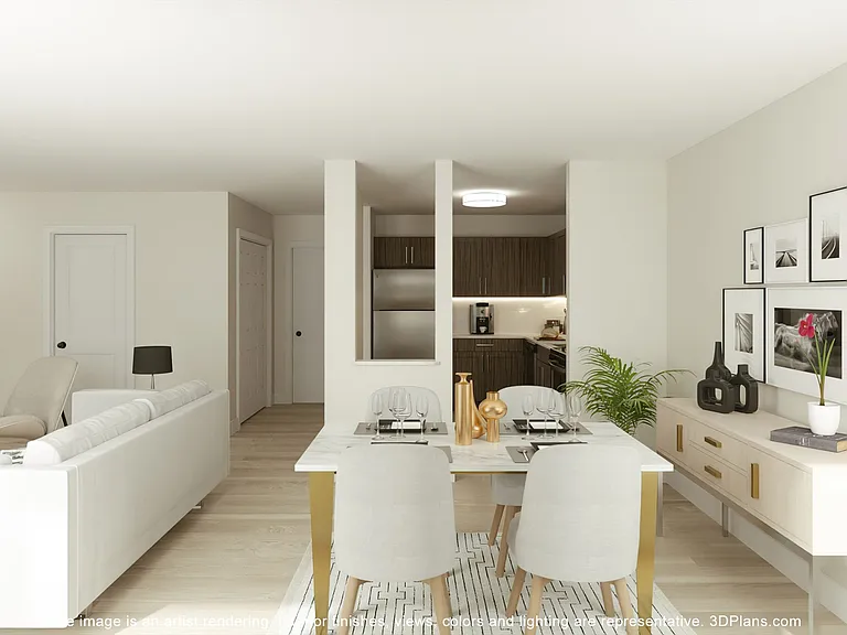 Upgraded living room with kitchen at Franklin River Apartments in Southfield