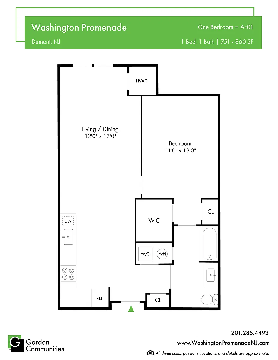 Floor plan $3.84/sq.ft. - One Bedroom - A-01