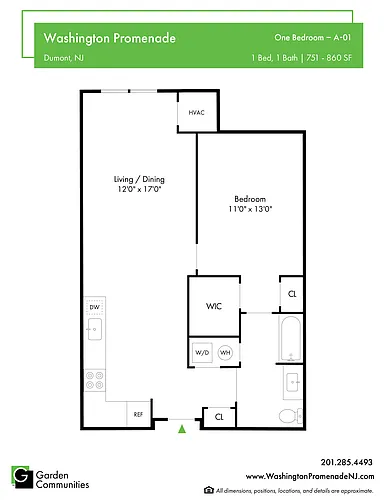 Floor plan $3.84/sq.ft. - One Bedroom - A-01