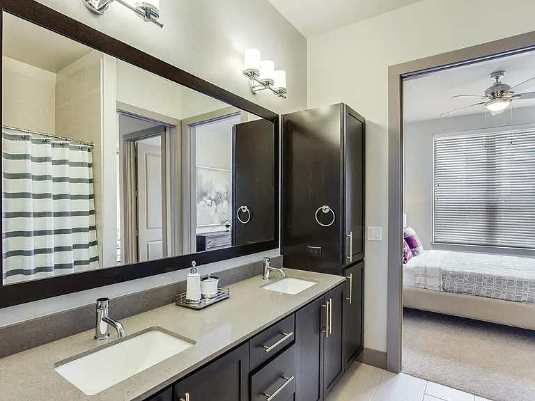 Granite or quartz bathroom countertop with undermount sink