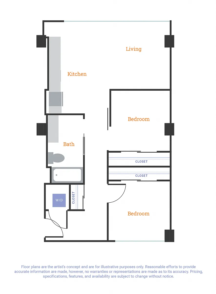 Floor plan Two Bedroom One Bath A