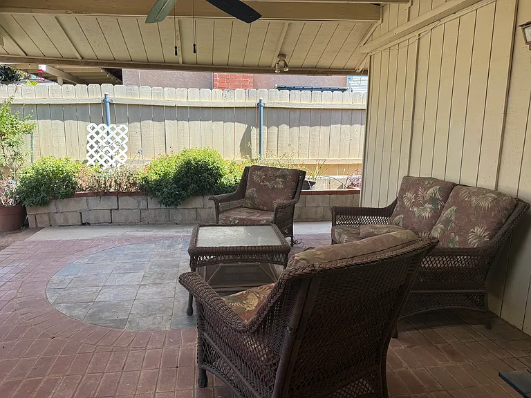 Covered patio. Furniture included