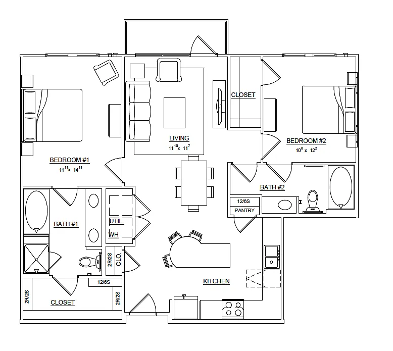 Floor plan B4 Iris 2x2 1103sf