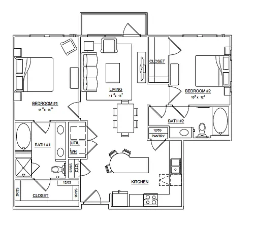Floor plan B4 Iris 2x2 1103sf