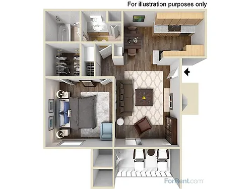 Floor plan 1x1-624-Full Renovation-Gray and White