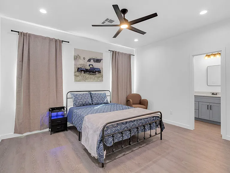 Comfy Queen Bed, nightstand and couch