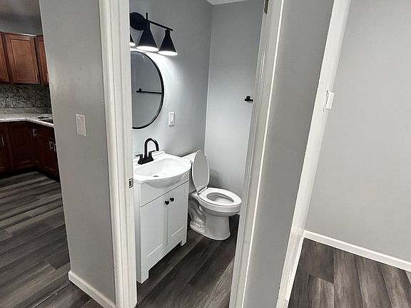 The half bath on the first floor.