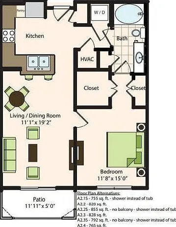 A2.1 | 1x1 | 755 sq ft A2.1 | 1x1 | 755 sq ft