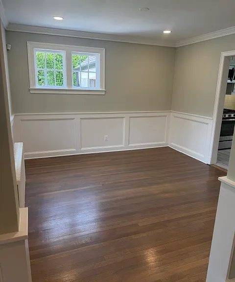 Spacious dining room leads to the renovated kitchen