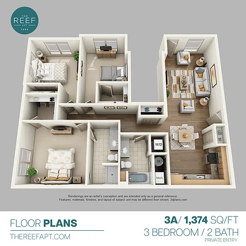 Floor plan Private Entry Lower 3 Bedroom with Attached Garage