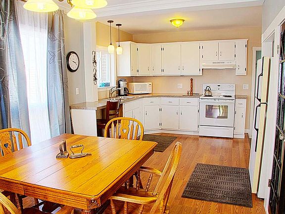 The light-filled eat-in kitchen.