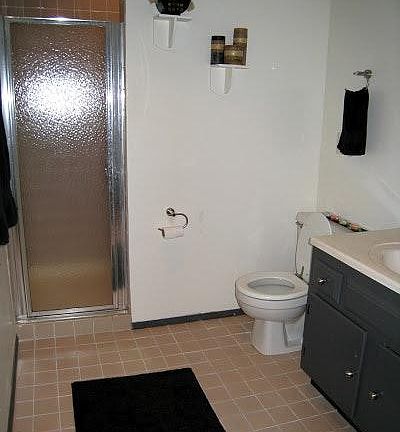 Downstairs bathroom. Walk in shower. Large linen closet.