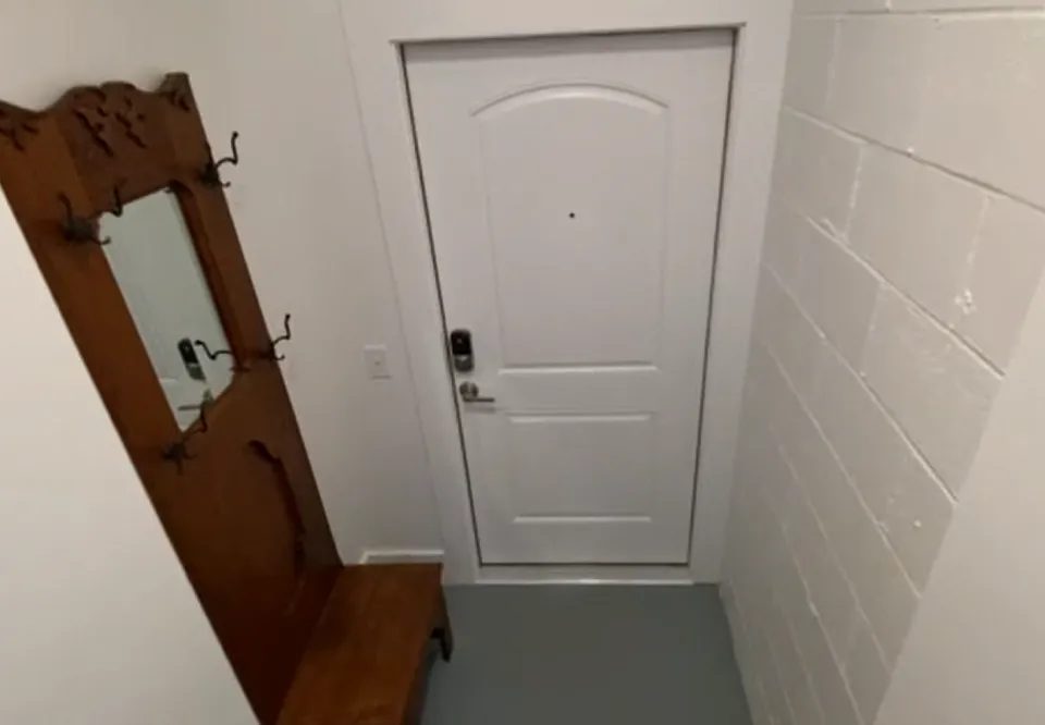 Entryway at base of stairs.