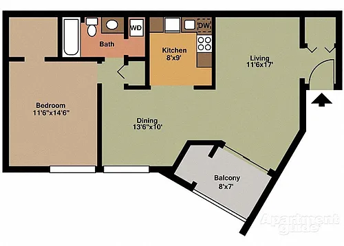 Floor plan Style B - 1 Bedroom 1 Bath