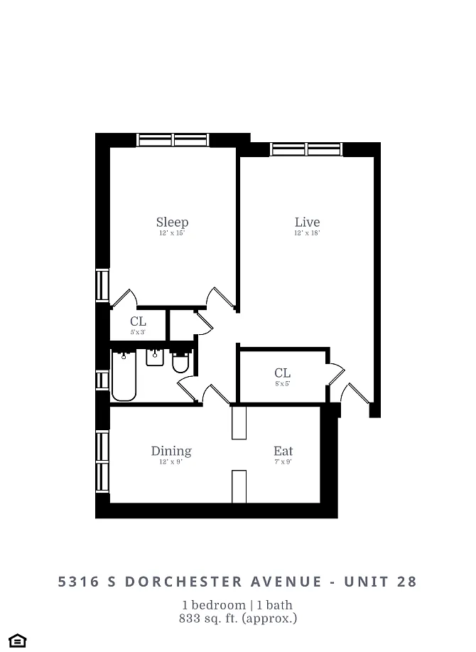 Floor plan 1 Bed | 1 Bath (B8)