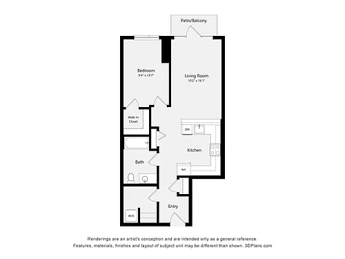 Floor plan One Bed One Bath 3