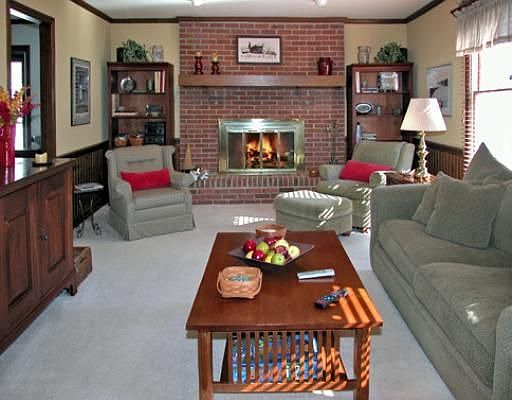 Spacious family room with gas fireplace, 7 ft mantle.