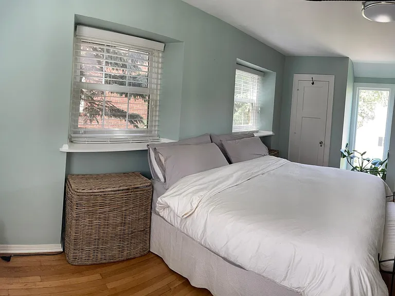 Two closets and large dresser provide plenty of storage. Two large laundry baskets.