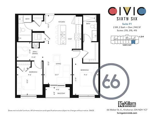Floor plan Two Bedroom + Den