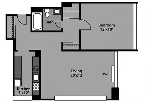 Floor plan 1 Bed / 1 Bath - A1E