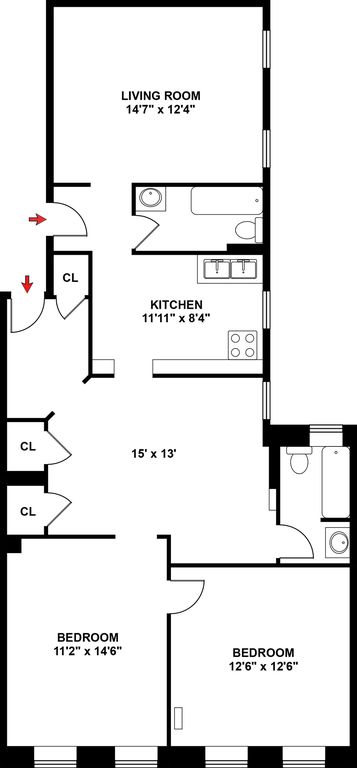 3 Bed 2 Bath Property, New York • 994 Sq Ft