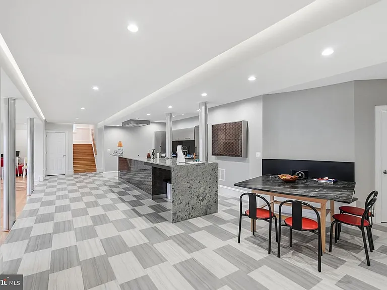 Spacious modern kitchen and dining area.