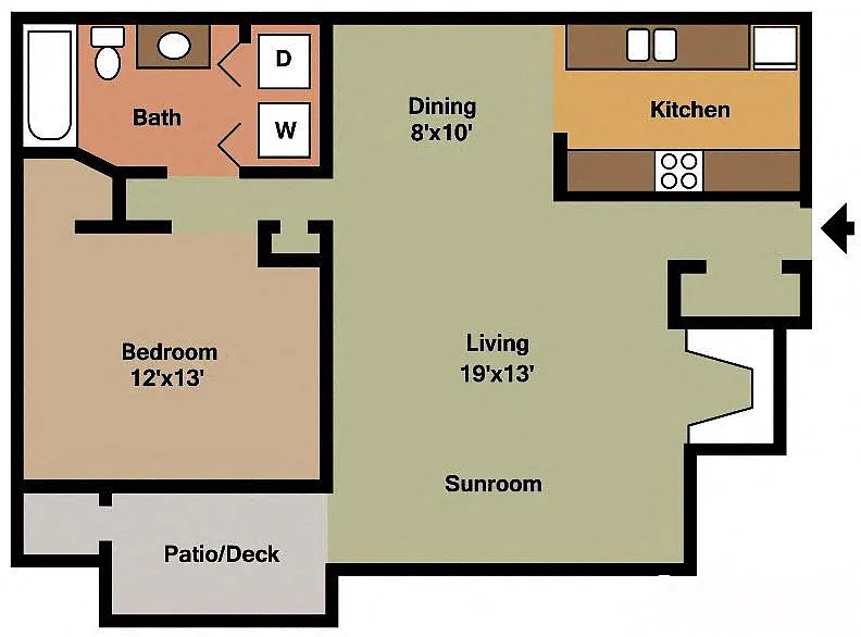 Floor plan 1 bed - 1bath
