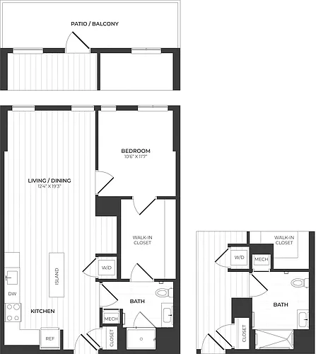 Floor plan 1 Bed/1 Bath-A6-Center