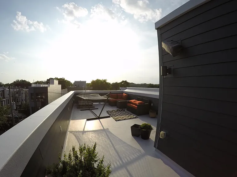 Rooftop with sunset and skyline views