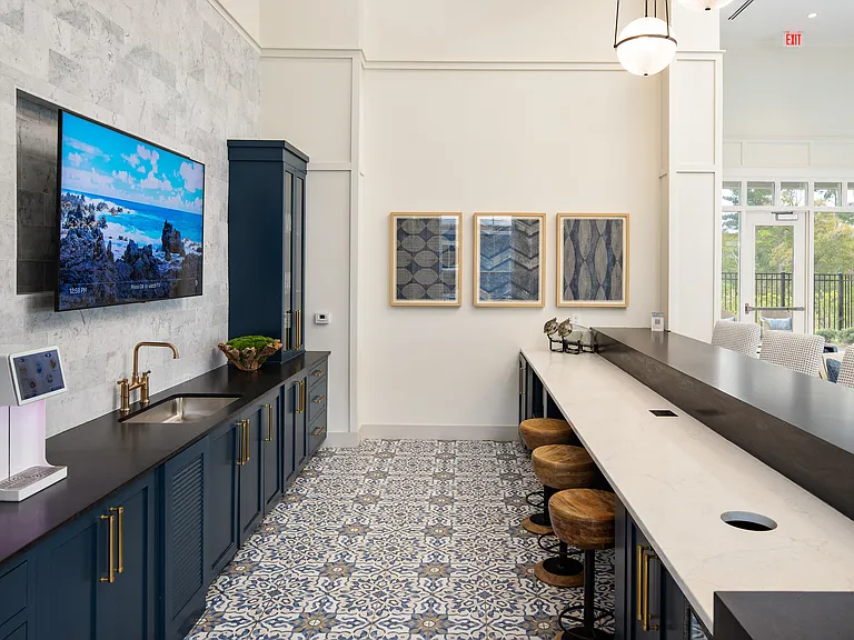 Communal kitchen with bar-style seating