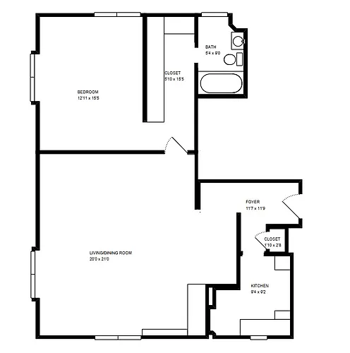 Floor plan Large One Bedroom Garden View