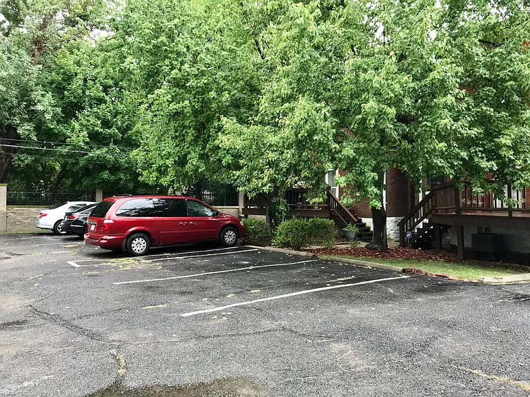 Off-street parking behind the house, basement storage space