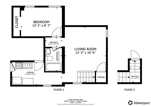 Floor plan 1 Bed and 1 Bath