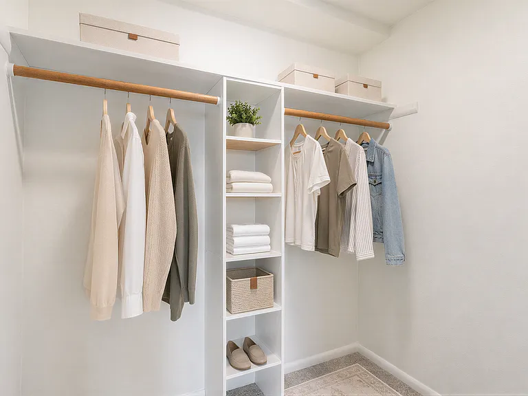 Primary Walk-In Closet: virtually staged for inspiration _ home is offered unfurnished