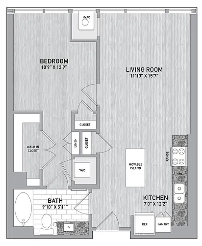 Floor plan 15/17 Stack - 1 Bed 1 Bath-A1.2