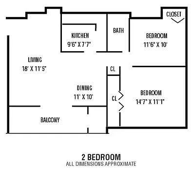 Floor plan 2Bedroom 1Bathroom