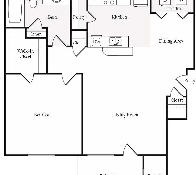 A1 Floorplan, One Bedroom One Bath A1 Floorplan, One Bedroom One Bath