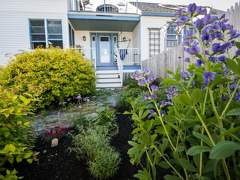 Entrance to unit from garden path.