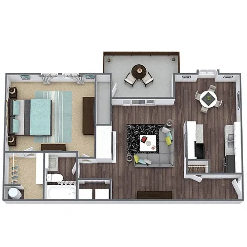 Floor plan A2: 1 Bed 1 Bath