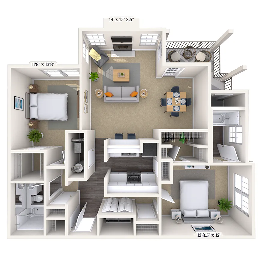 Floor plan Traditional 2x2 1141-1247 SF