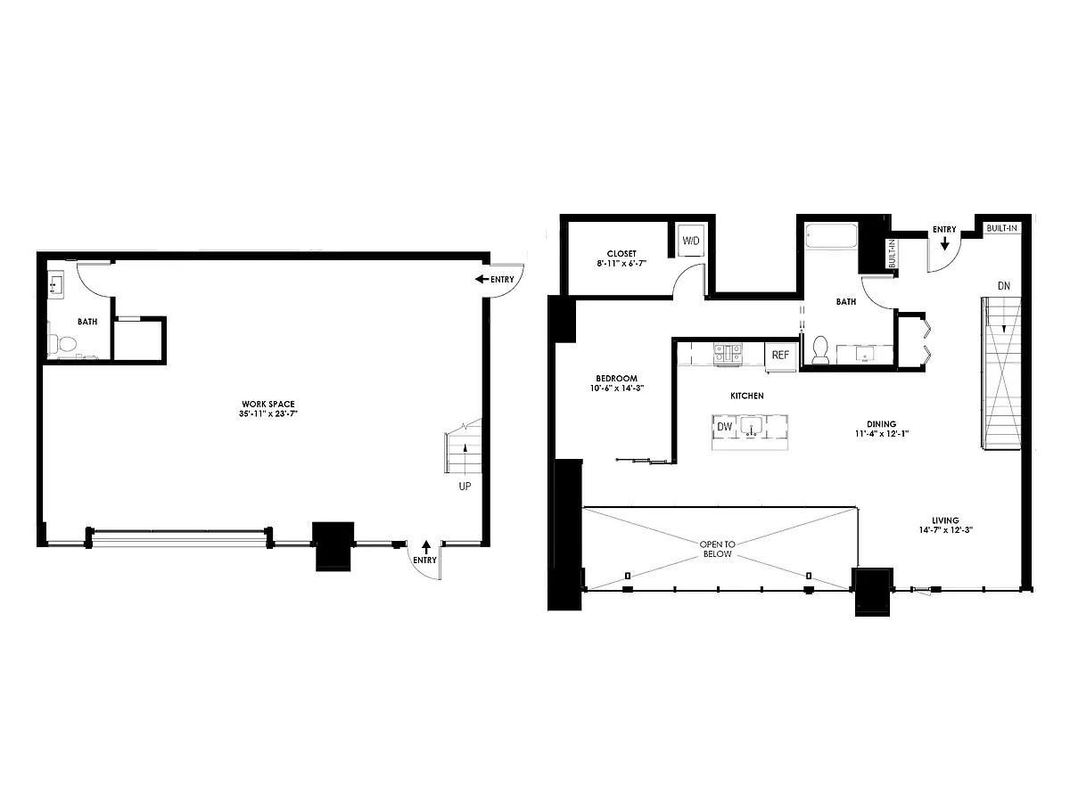 Floor plan 1 Bed/1.5 Bath Live/Work - E