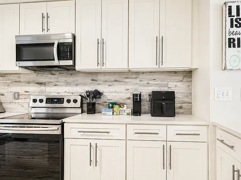Everything you need to cook comfortably, with generous counter space and modern appliances.